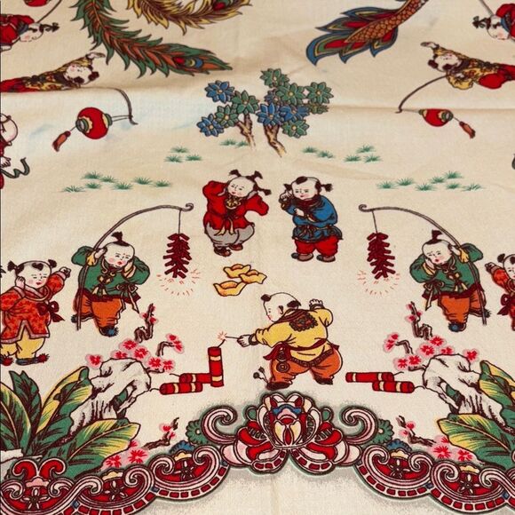 Colorful Chinese Dragon and Floral Tablecloth - Picture 7 of 12